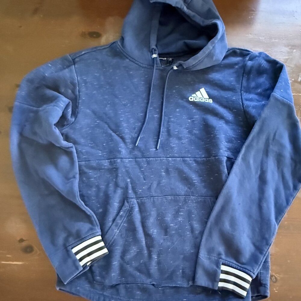 Blue unisex Adidas Hoodie with White Stripes Size Mens Small